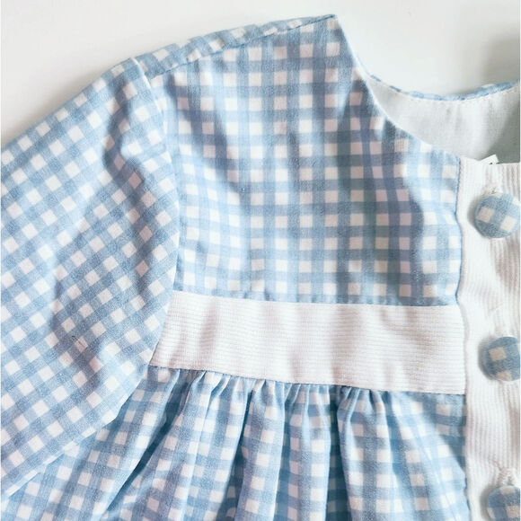 Vintage 1980s Baby Girl Easter Dress Blue Gingham Bunny & Tulip Teapot 18 Months - Picture 4 of 9